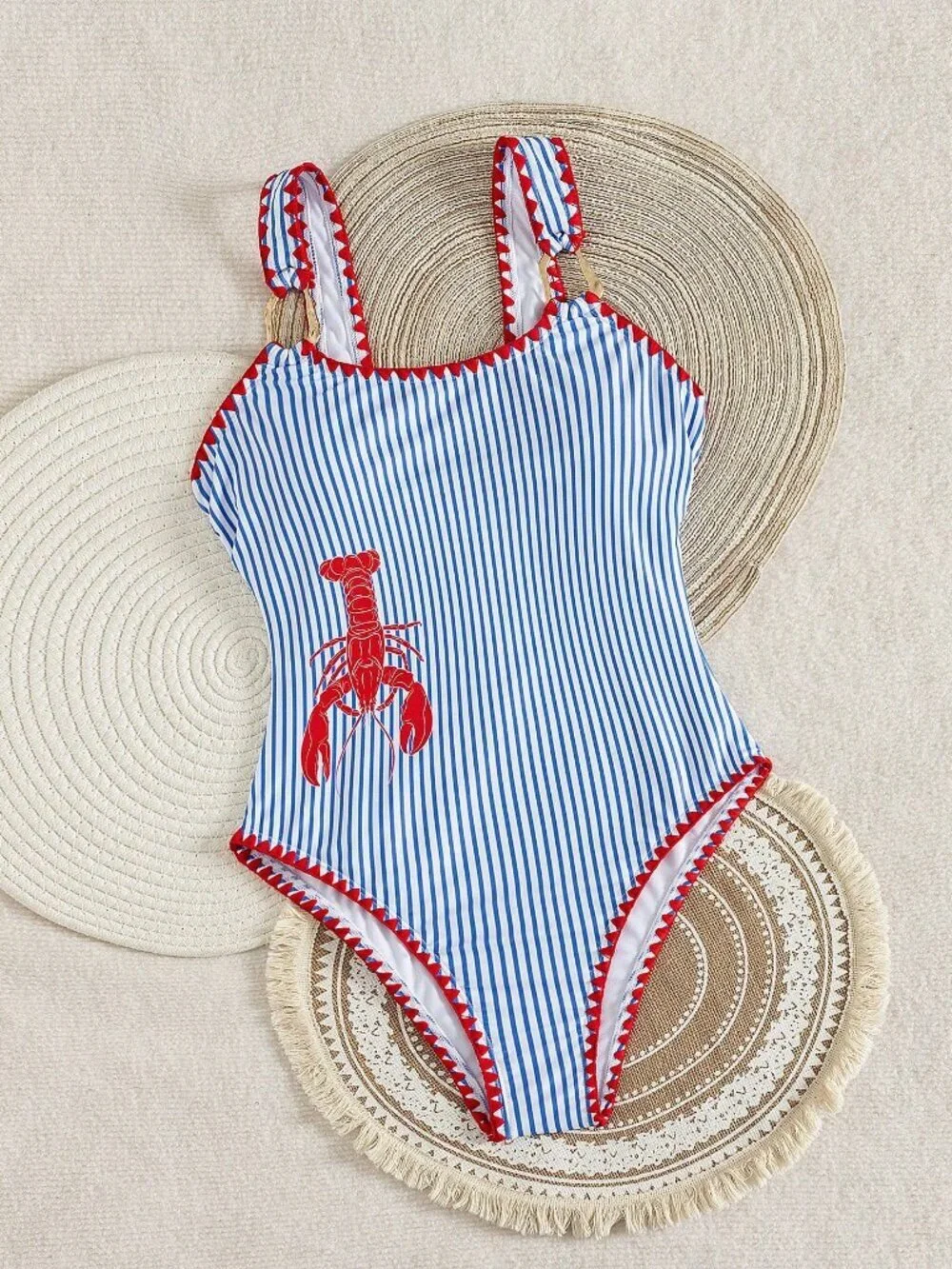 Blue And White Elegant Women's And Striped One Piece Swimsuit